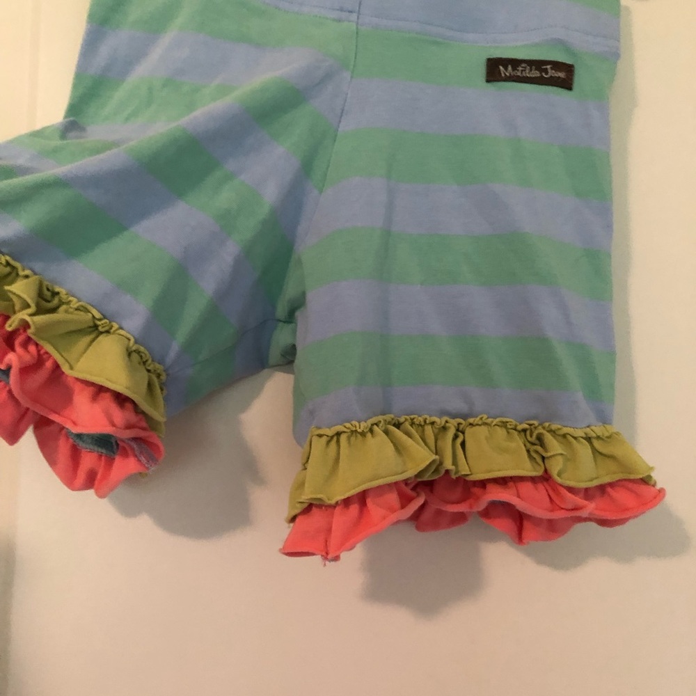 GIRLS MATILDA JANE BLUE & GREEN RUFFLE SHORT, 10 - Picture 3 of 7